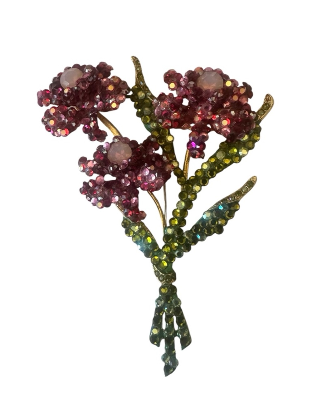 Pink and Green Crystal Floral Bouquet Brooch - Women Jewelry